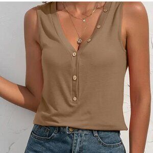 Button Down V-Neck Tank Top
